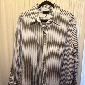 Womens LAUREN by Ralph Lauren Long Slv Career Striped Button Up Cotton Shirt XL